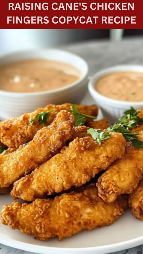 Raising Cane’s Chicken Fingers Copycat Recipe – Delish Diner Copycat Restaurant Recipes Raising Canes, Canes Sauce Recipe Chicken Fingers, Best Chicken Fingers Recipe, Copycat Canes Chicken, Rasing Canes Copycat Sauce, Raisin Canes Chicken Strips Recipe, Raising Canes Sauce Recipe Copycat Chicken Fingers, Raising Canes Chicken Tender Recipes, Homemade Canes Chicken