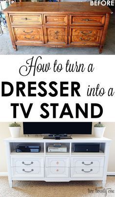 Dresser Into Tv Stand, Tv Stand Upcycle, Upcycle Home Decor, Dresser Entertainment Center, Upcycle Home, Dresser Redo, Diy Tv Stand, Diy Tv, Diy Entertainment Center