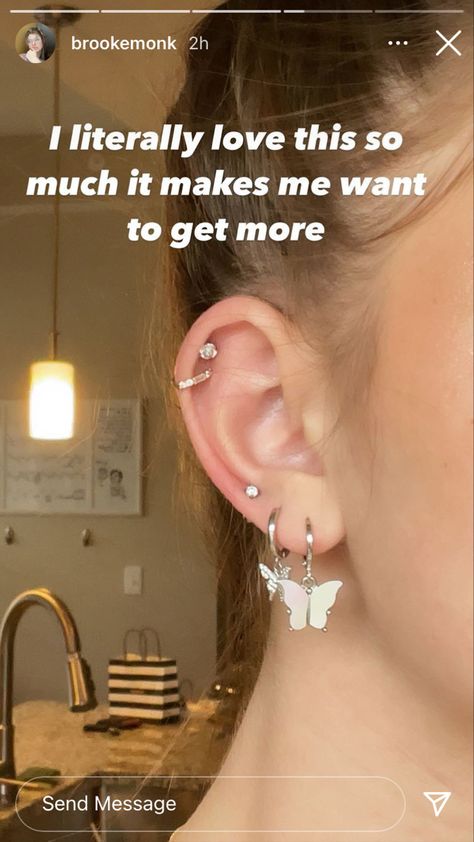 Ear Piercing Combos Both Ears, Erika Titus Ear Piercings, Ear Piercings Brooke Monk, Decorated Ear Piercings, Brook Monk Ear Piercing, Brooke Monk Ear Piercings, Relatable Girl, Thigh Jewelry, Minimalist Ear Piercings