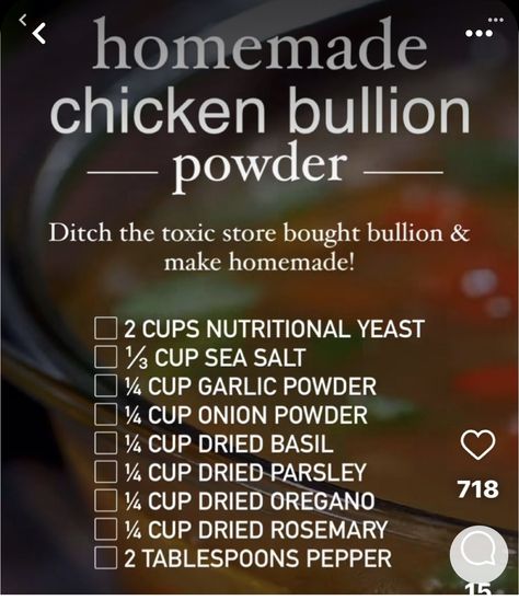 Diy Bullion Powder, Homemade Bullion Powder, Salt Free Chicken Bouillon, Homemade Chicken Bullion Powder, Homemade Chicken Bouillon Powder, Chicken Bullion Recipe, Homemade Chicken Bouillon, Homemade Bouillon, Pantry Mixes