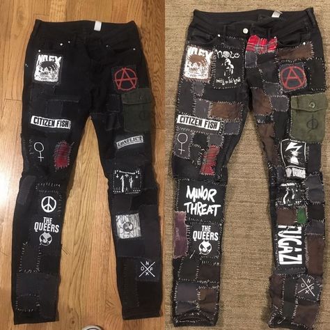 Crust Pants Punk, Crust Pants Patch Ideas, Crust Punk Fashion, Crust Punk Pants, Diy Punk Clothes, Crust Jacket, Crust Pants, Punk Fashion Diy, Punk Clothes