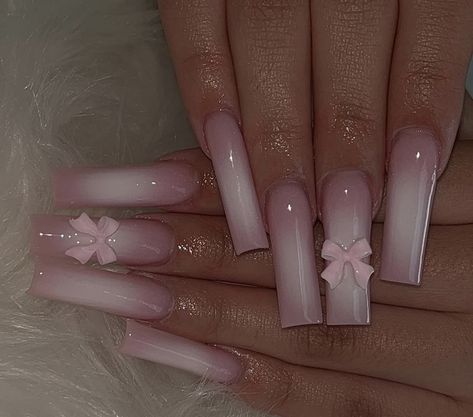 Milky French Acrylic Nails, Acrylic Nail Designs Charms, Basic Long Nails, Bubble Bath Pink Nails, Long Simple Nails, Nut Nails, Baddie Nail Designs, Birthday Nail Ideas, Acrylics Nails