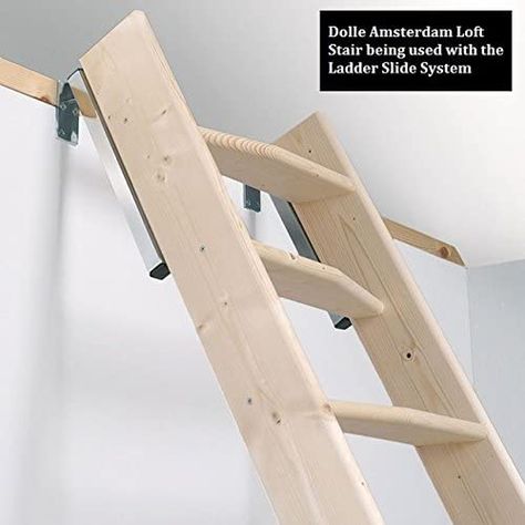 Dolle Arundel Wooden Space Saver Staircase (Loft Stair) c/w Ladder Slide System : Amazon.co.uk: DIY & Tools Garage Mezzanine, Compact Stairs, Atelier Garage, Stable Conversion, Space Saver Staircase, System 44, Ladder Ideas, Space Saving Staircase, Sliding Ladder