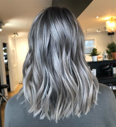 Grey Balayage, Gray Balayage, Baby Lights, Color Balayage, Visual Media, Haircut For Thick Hair, Hair Color Balayage, Shades Of Gray, Hair Colours