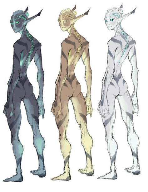 Alien Ears Drawing, Fish People Concept Art, Alien Design Humanoid, Dnd Fish People, Humanoid Species Design, Fish People Art, Tropical Character Design, Tall Character Design, Fish People Character Design