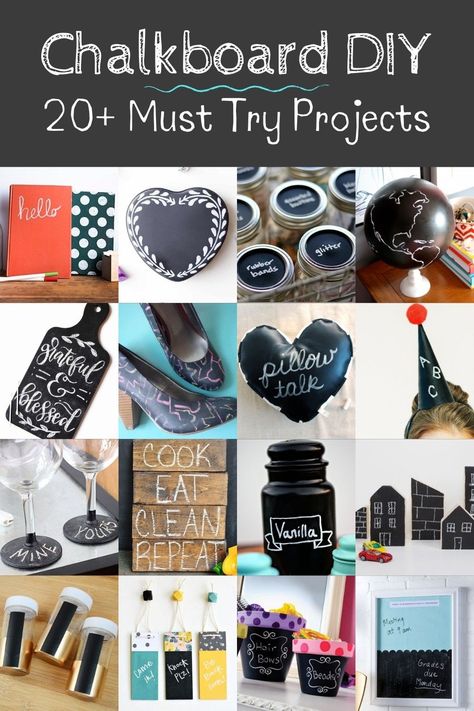 If you have never tried chalkboard paint or have a jar laying around, here are over 20 awesome chalkboard DIY projects that you HAVE to try! Great ideas for gifts, home decor, crafts, and more. Chalkboards Ideas, Diy Chalkboard Ideas, Chalkboard Diy Ideas, Small Chalkboard Ideas, Chalkboard Paint Ideas, Chalkboard Diy, Chalkboard Paint Projects, Homemade Chalkboard, Chalkboard Flowers