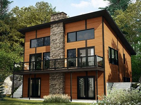 027H-0458: Modern Mountain House Plan Fits a Narrow Lot Plan Garage, Drummond House Plans, Roof House, Two Story House, Cabin Floor, Cabin Floor Plans, Mountain House Plans, Modern Style House Plans, Shed Roof