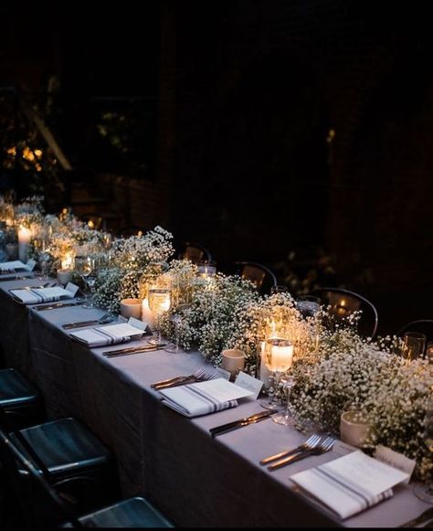 Wedding Table Centerpieces Long Tables, Babybreath Table Decoration Wedding, Wedding Flooring, Wedding Long Table Decorations, Reception Florals, Wedding 2025, Wedding 2024, Wedding Aesthetic, Nc Wedding