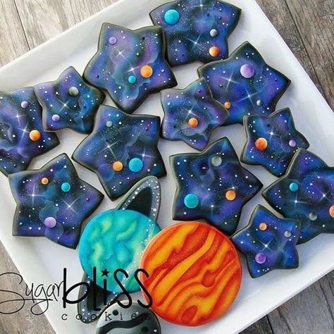 Visit the post for more. Galaxy Cookies, Tårta Design, Galaxy Party, Suga Suga, Space Birthday Party, Star Cookies, Fancy Cookies, Creative Cookies, Cookie Inspiration