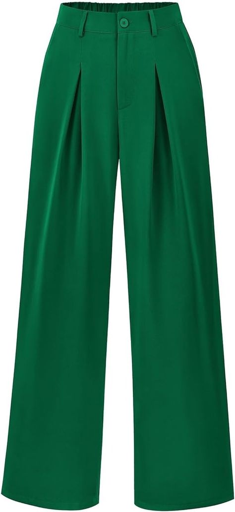 BTFBM Women's Wide Leg Long Pants Business Casual Outfits Front Pleated Trousers Pocketed Button Down Loose Slacks(Solid Green, Large) at Amazon Women’s Clothing store Slacks For Women, Trouser Pocket, Woman Wine, Business Pants, Loose Trousers, Fashion Business Casual, Business Work, Long Trousers, Work Office