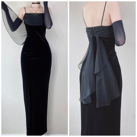 1940s Dresses Formal Evening Gowns, Black Velvet Prom Dress, Grunge Prom Dress, 90s Prom Dress, Junior Prom, Velvet Prom Dress, Classy Dresses, Strapless Prom Dresses, Spaghetti Strap Prom Dress