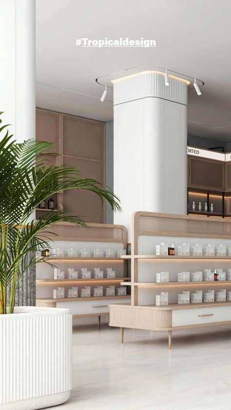 Medical shop interior design Merchandise Storage Ideas, Display Furniture Design, Interior Design Pharmacy, Retail Shop Interiors, Nature Shop Design, Pharmacy Shelves Design, Drugstore Interior Design, Medical Store Interior Design, Medical Shop Interior Design