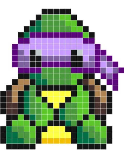 Teenage Mutant Ninja Turtles Donatello Teenage Mutant Ninja Turtles Donatello, Ninja Turtles Donatello, Donatello Ninja Turtle, Easy Perler Beads Ideas, Art Templates, Pixel Art Grid, Turtle Pattern, 8 Bits, Pixel Pattern