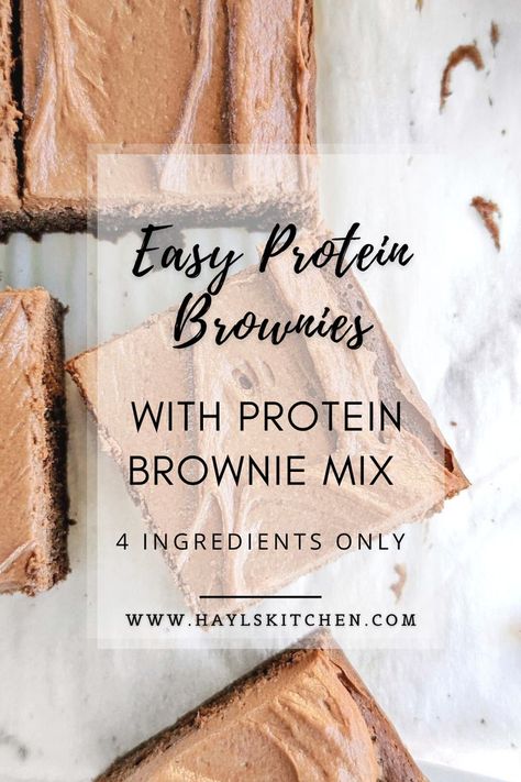 The most Easy Protein Brownies ever using protein brownie mix, and topped with chocolate protein frosting. Boxed protein brownie mix and 3 more ingredients for a healthy chocolate brownie! Protein Powder Brownies, Protein Frosting, Protein Brownies Recipe, Protein Snacks Recipes, Protein Dessert Recipes, Protein Box, Protein Brownie, Healthy Chocolate Recipes, Protein Cheesecake