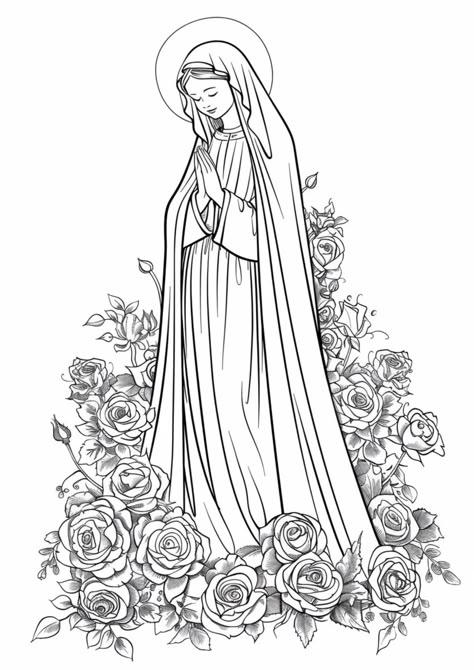 Christian Drawings, Jesus Coloring Pages, Saint Coloring, Unicorn Cross Stitch Pattern, Catholic Kids, Religious Images, Bible Art Journaling, Flower Coloring Pages