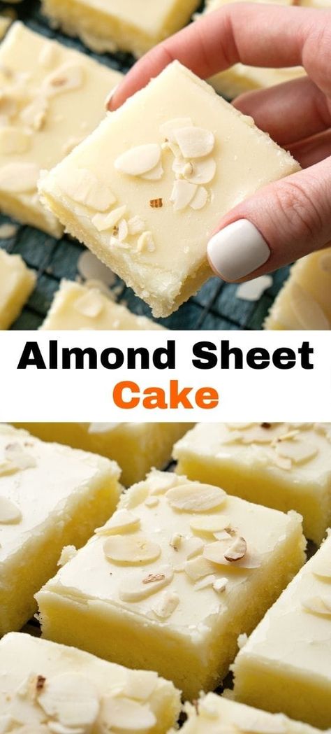 Dive in the nutty sweetness of our Almond Sheet Cake Recipe, where moist almond-flavored cake meets a velvety almond glaze for a dessert that's both elegant and delicious. For a continuous serving of delectable dessert recipes and culinary inspiration, make sure to follow us and sweeten your kitchen creations! White Sheet Cake Recipe, Almond Sheet Cake Recipe, Almond Sheet Cake, White Sheet Cake, Almond Paste Recipes, Almond Frosting, Cake Sheet, Almond Glaze, Almond Desserts