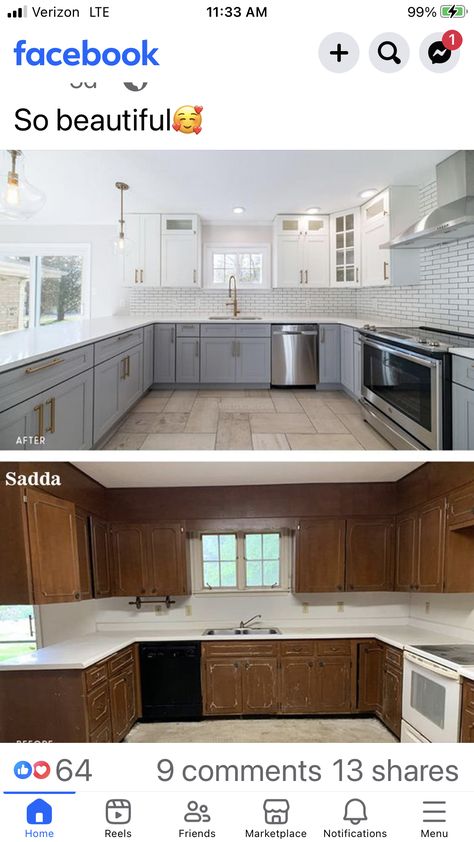 Grey And Gold Kitchen Cabinets, White Cabinets Gold Fixtures, Grey And Ivory Kitchen, Kitchen Ideas Silver Appliances, Kitchen With White Cabinets And Gold Hardware, White Kitchen With Grey Cabinets, Gold Kitchen Knobs With Silver Appliances, Gray And Gold Kitchen Ideas, Grey And Gold Kitchen Ideas