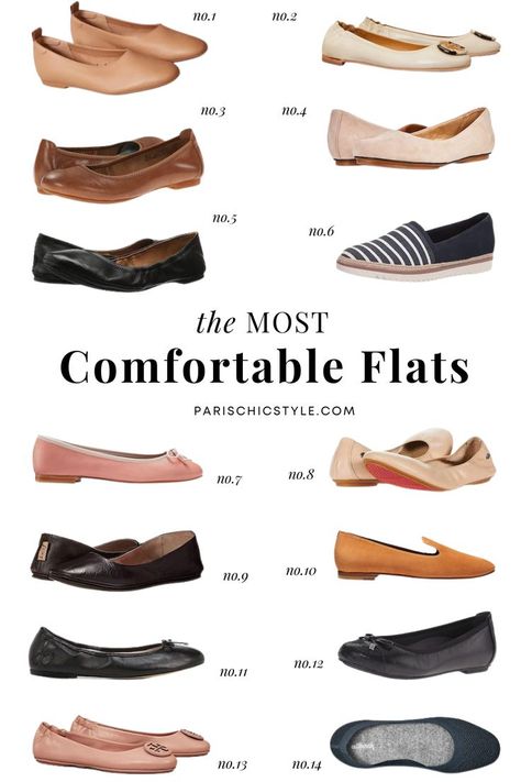 Most comfortable flats for walking and all-day wear, work, travel & street style.  Best ballet flats with arch support, heel support, and comfort.  These stylish ballet flats have cushioned insoles & flexible rubber sole.  Best ballet flats for travel easy to pack so you can take them with you everywhere. These light flats with arch support are good for walking around town or sightseeing when you're on vacation. Paris Chic Style, Parisian ballet flats, Tory Burch flats, Everlane flats Cushioned Ballet Flats, Everlane Flats Outfit, Ballet Flats For Women, Comfortable Flats For Work, Most Comfortable Flats For Walking, Chic Flat Shoes, Stylish Flat Shoes For Women, Women Flats 2023, Ballet Flats Outfit 2024