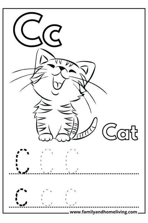 Fun and free coloring printables for kids to learn the letter C. Easy to download and print. Ideal for preschoolers. Coloring Printables For Kids, C Coloring Pages, Letter C Preschool, Free Coloring Printables, C For Cat, Preschool Friendship, Letter C Coloring Pages, Preschool Letter Crafts, Color Worksheets For Preschool