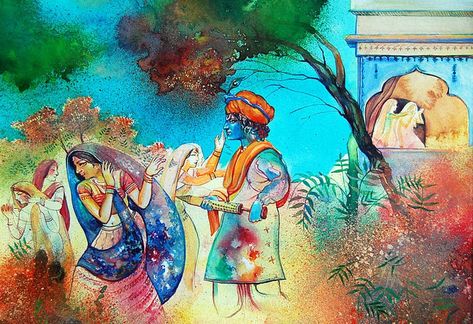 The #Mythological Origins of Holi: Ancient and Colorful Festival of South Asia #love #history Holi Painting, Happy Holi Images, Radha Krishna Holi, Importance Of Art, Holi Images, Holi Festival, Indian Art Paintings, Happy Holi, Buy Art Online