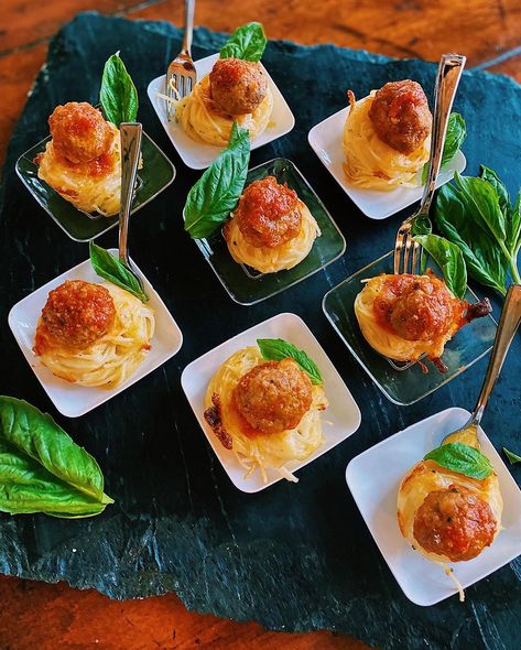 Daniela’s Dish on Instagram: “Who’s ready for more Valentine’s Day appetizers?! Baked spaghetti and mini meatball apps in @mozaikparty party serving dishes are the…” Fancy Meatball Appetizers, Mini Spaghetti And Meatball Cups, Bowtie Pasta Meatball Appetizer, Spaghetti And Meatball Cupcakes, Fancy Spaghetti And Meatballs, Mini Meatballs, Party Serving, Mini Appetizers, Appetizer Meatballs