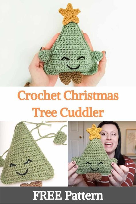 This Christmas crochet project is a quick and beginner-friendly idea! Crochet Christmas Tree Cuddler is the cutest and cutest companion for the holidays and is sure to bring Christmas cheer. The simple design makes it a great Christmas photo prop for little ones or a fun handmade Christmas gift idea. Each Christmas tree hugger consists of the front and back panel, arms, legs, and star. The front and back panels are joined with a simple stuffed crochet loop. Arms, legs, and stars are attached... Crochet Amiguri, Crochet Christmas Trees Free, Chunky Yarn Crochet Pattern, Crochet Loop, Stuffed Crochet, Chunky Yarn Crochet, Crochet Christmas Trees Pattern, Basket Patterns, Crochet Christmas Tree