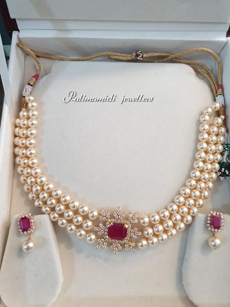 Diamond Pearl Choker Necklace, Chokar Set With Pearl, Peral Neck Set Design, Bridal Pearl Jewelry Set, Pearl Choker Necklace Indian Gold, Chokar Pendent Set In Gold, Chokar Pendent, Rubies Jewelry Necklaces Beads, Ruby Jewelry Necklaces Gold