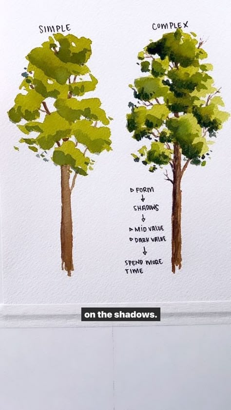 How to paint a tree more complex, focus on the form by adding more mid and dark values! Ready to learn how to paint? 🎨 Take my Watercolor… | Instagram Watercolour Trees Painting, Paint A Tree, Watercolour Reference, Cool Trees, Sketchbook Practice, Tree Watercolor Painting, Painting Lesson, Learn Watercolor Painting, Learn Watercolor