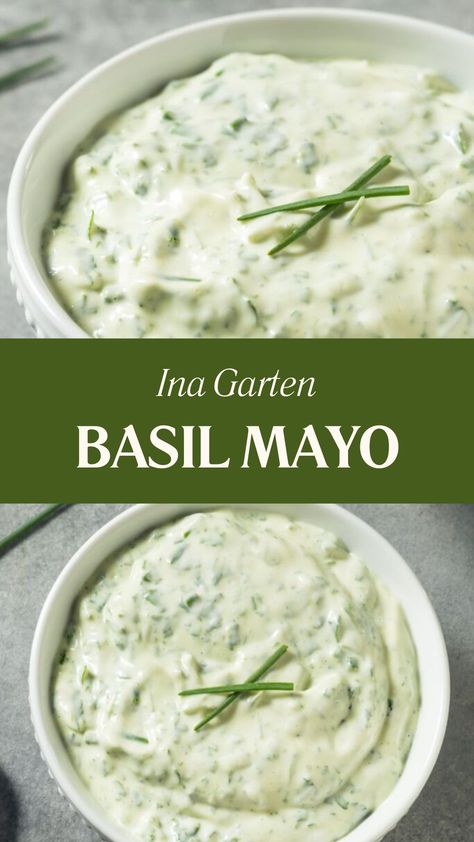 Ina Garten Basil Mayo Basil Mayo Recipe, Basil Mayonnaise, Herb Mayo, Basil Mayo, Basil Recipes, Basil Oil, Egg Yolks, Garlic Salt, Fresh Basil