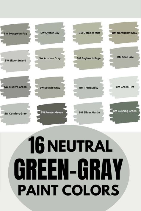 The Ultimate List of Green-Gray Paint Colors - West Magnolia Charm Light Green Grey Exterior House Colors, Neutral Gray Green Paint Colors, Gray Green Home Exterior, Gray And Green Paint Schemes, Gray Colors For Living Room Walls, Gray Green Siding, Green Whole House Color Scheme, Best Cool Gray Paint Colors, Best Grey Green Paint Colors