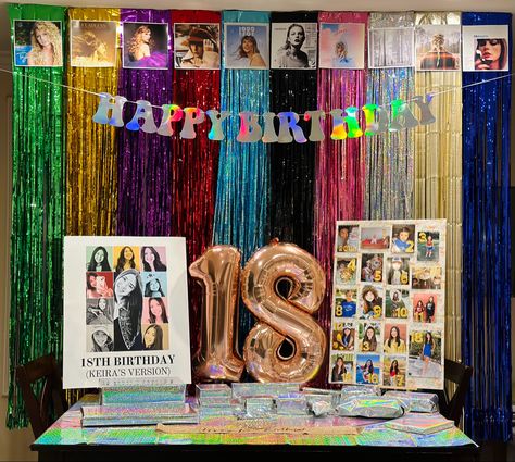 TS inspired bday! 18th Birthday Party Ideas Taylor Swift, Taylor Swift Theme Graduation Party, Taylor Swift Eras Backdrop, Taylor Swift Birthday Party Backdrop, Taylor Swift Birthday Sleepover Ideas, Diy Taylor Swift Birthday Decor, Taylor Swift Eras Decorations, Birthday Era Party, Taylor Swift 30th Birthday