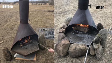 Wood Stove turned into Outdoor Fire Pit Greenhouse Wood Stove, Old Wood Stove, Cooking Outside, Diy Wood Stove, Old Stove, Thermal Mass, Natural Rock, Greenhouses, Old Wood