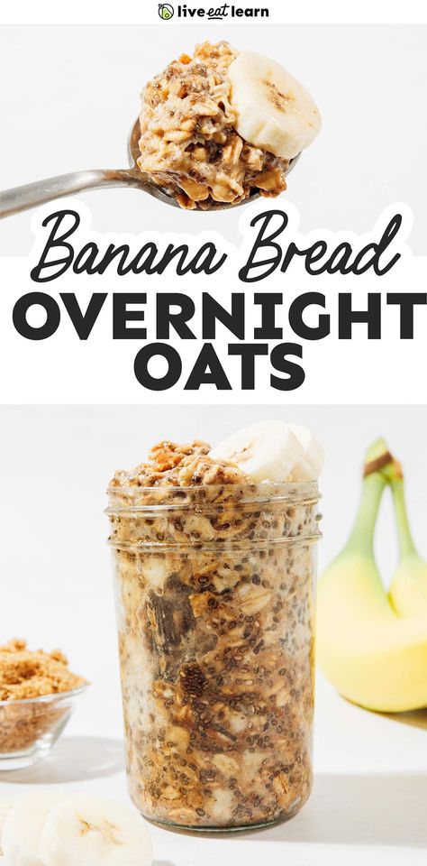 Want to try a delicious twist on your morning oats? Say hello to Banana Bread Overnight Oats, where the warm, comforting flavors of homemade banana bread meet the convenience of a grab-and-go breakfast! Overnight Oats Banana, Banana Bread Overnight Oats, Salted Caramel Candy, Morning Oats, Banana Bread Ingredients, Homemade Banana Bread, Banana Overnight Oats, Meatless Main Dishes, Nutritious Smoothies