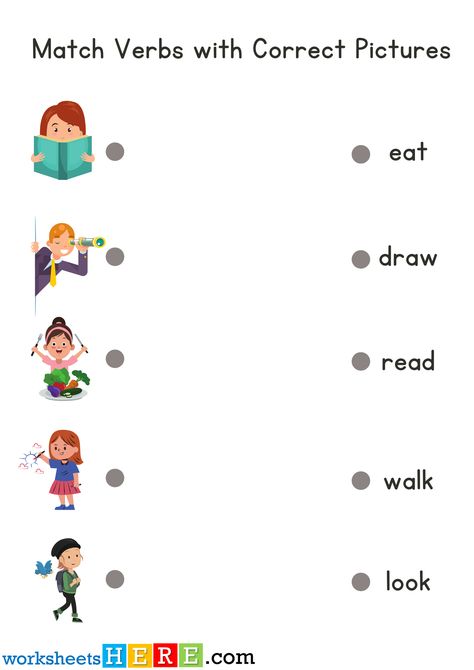 Verbs Activities For Kids, Action Verbs Worksheet, Verbs For Kids, Verbs Worksheet, Verbs Activities, Teaching Cursive, English Lesson Plans, Matching Worksheets, Worksheet For Kids