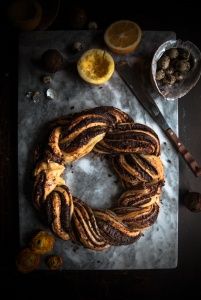 Chocolate and Orange Babka Wreath Orange Babka, Babka Wreath, Cinnamon Brioche, Best Vegan Breakfast, Chocolate Babka, Dessert Photography, Baking Kit, Pine Nut, Bread Buns