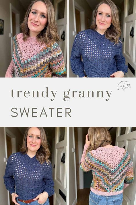 Square Sweater Crochet Pattern, Granny Square Sweater Crochet Pattern, Granny Square Sweater Pattern, Beautiful Crochet Stitches, Square Sweater Crochet, Crochet Jumper Pattern, Granny Sweater, Holiday Crochet Patterns, Square Sweater