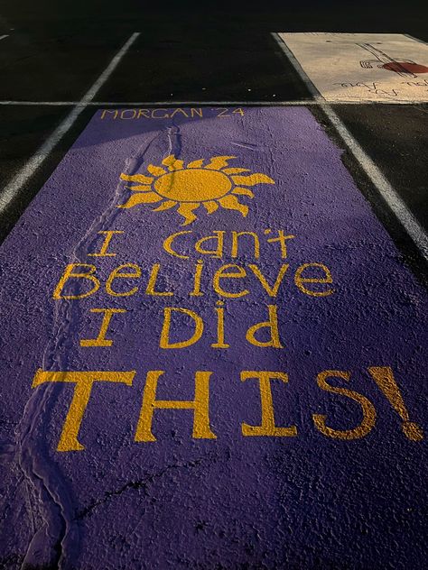 Senior Disney Parking Spots, Rapunzel Parking Spot, Senior Parking Spaces Tangled, Rapunzel Senior Parking Spot, Disney Parking Spots, Tangled Senior Parking Spot, Disney Parking Spot Painting Ideas, Tangled Parking Spot, Senior Parking Spaces Easy