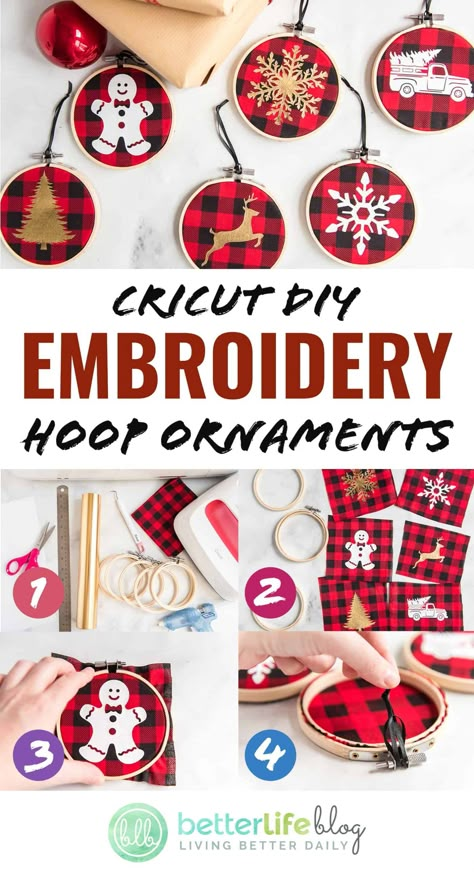 Cricut Christmas Ornaments, Embroidery Hoop Christmas Ornaments, Hoop Ornaments, Embroidery Hoop Christmas, Cricut Ornaments, Cricut Christmas Ideas, Dollar Store Diy Projects, Diy Christmas Ornament, Teachers Diy