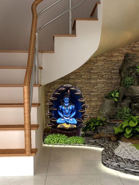 Small Garden Under Stairs, Decorative Diya, House Hall Design, Under Staircase, Indoor Wall Fountains, تحت الدرج, Water Wall Fountain, House Window Design, Front Wall Design