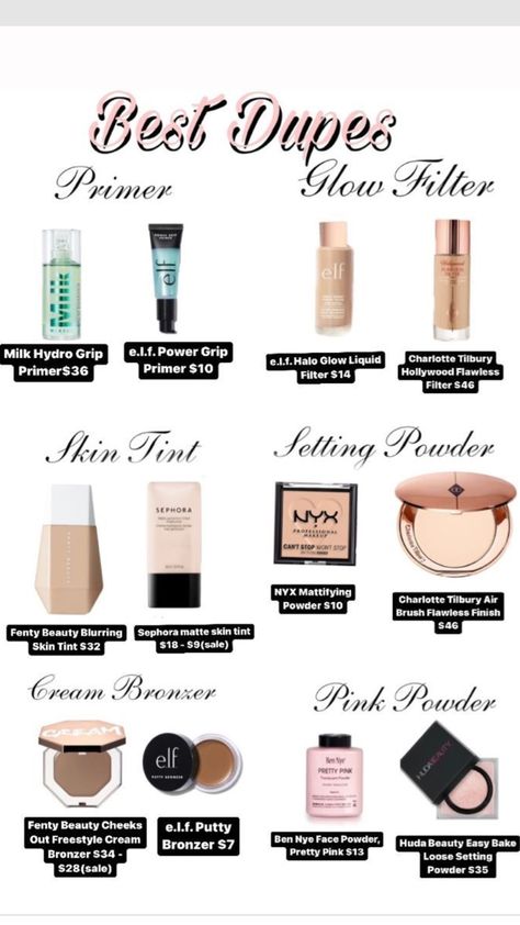 Makeup duped Perfect Makeup Products, Makeup Drugstore Products, Makeup Buying List, Make Up Must Haves Products 2023, Best Makeup Drugstore, Basic Makeup Must Haves, Make Up For Beach Vacation, Best Full Face Makeup Products, Must Buy Makeup Products