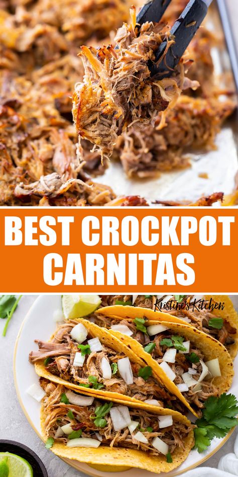 Best Carnitas Recipe, Crockpot Carnitas Recipes, Best Carnitas, Leftover Carnitas, Crispy Carnitas, Crockpot Carnitas, Pulled Pork Tacos Recipe, Mexican Pulled Pork, Slow Cooker Carnitas