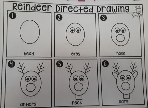 Directed Draw Reindeer, Santa Directed Drawing For Kids, Reindeer Directed Drawing, Directed Drawing Preschool, Developmental Preschool, Drawing Preschool, Direct Drawing, Preschool Christmas Theme, Directed Drawing Kindergarten