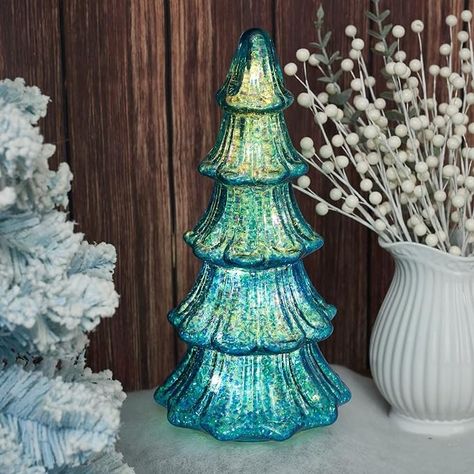 Amazon.com: Osfvn Glass Christmas Tree Battery Operated Timer Lighted Blue Xmas Trees Decorations Tabletop Centerpiece Mantel Window Home Decor : Home & Kitchen Teal Christmas Decor, Tiffany Blue Christmas, Blue And Green Christmas Tree, Home Decor Trees, Turquoise Christmas Decor, Teal Christmas Decorations, Beachy Christmas Tree, Turquoise Christmas Tree, Theme Tree