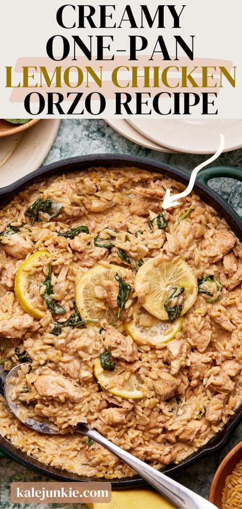 This Creamy One-Pan Lemon Chicken Orzo is absolutely packed with flavor! This delicious recipe is one that you can make for date night or even on a busy weeknight. It comes together in just about 20 minutes and it’s all in one pan! There are few things better than an easy and tasty meal with a quick cleanup, so try it today! Date Dinners To Make, Easy Chicken Orzo Recipes, Lemon Chicken And Orzo, Dairy Free Meal Plan, Pasta With Marinara Sauce, One Pot Mexican, Chicken And Orzo, Lemon Chicken Orzo, Bbq Chicken Wraps