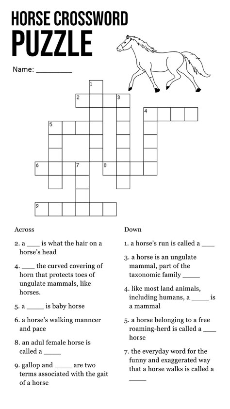 Horse Crossword Puzzle for Kids Horse Crossword Puzzle, Horse Riding Activities, Horse Activity Sheets, Horse Worksheets Free Printable, Horse Games For Kids, Horse Quizzes, Horse Activities For Kids, Horse Crafts For Kids, Horse Camp Activities