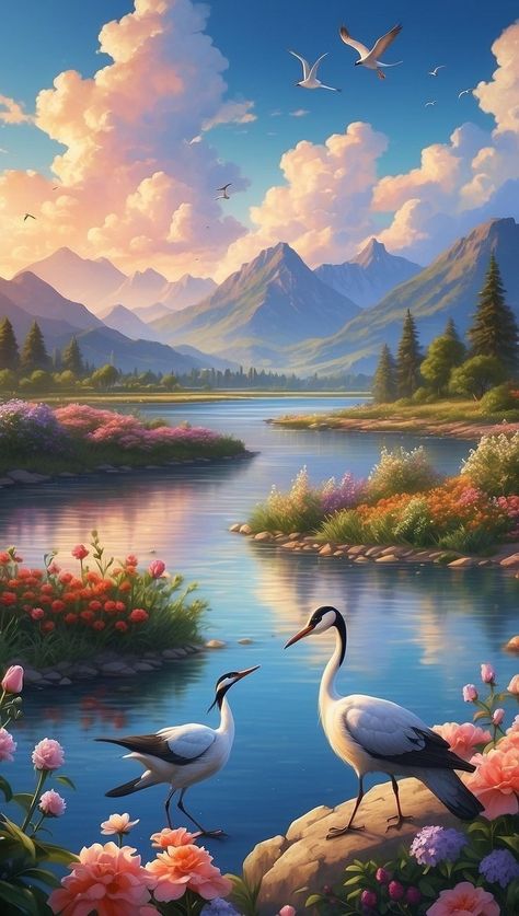 Lukisan Landskap, Beautiful Paintings Of Nature, Beautiful Art Pictures, Landscape Art Painting, Beautiful Images Nature, Beautiful Locations Nature, Beautiful Landscape Wallpaper, Fantasy Art Landscapes, Amazing Art Painting