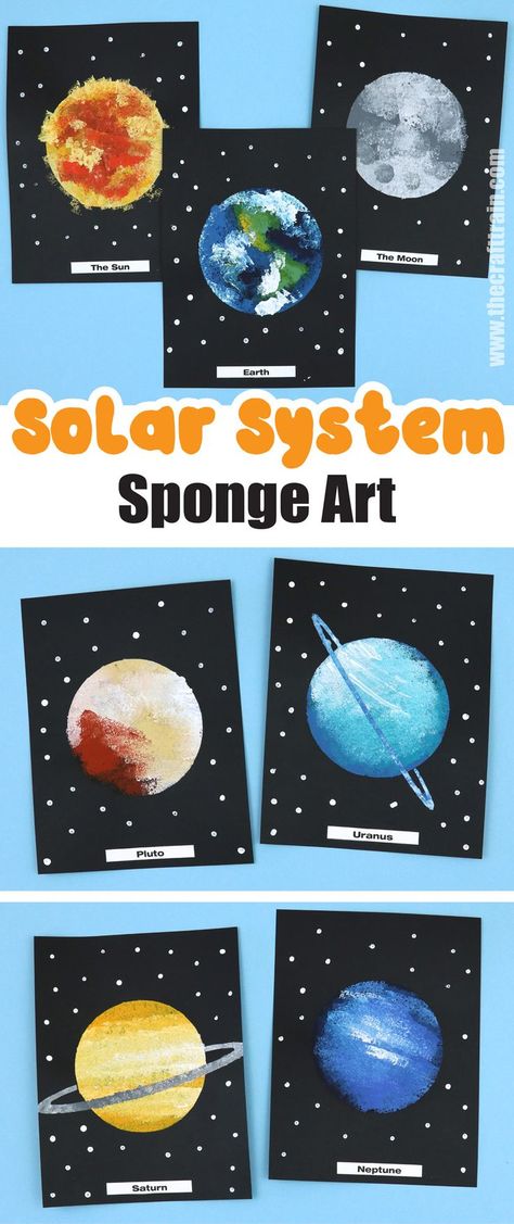 artworks of the planets of our solar system created using sponge painting Planets Template Free Printable, Learning About Space Preschool, Solar System Projects Ideas, Solar System Art Project, Saturn Crafts Preschool, Solar System Arts And Crafts, Planets Painting Easy, Solar System Art Preschool, Saturn Activities