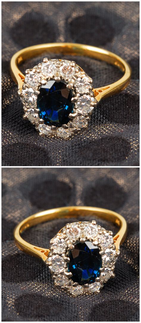 Alternative engagement rings at Fellows. - Diamonds in the Library Safire Rings, Sapphire Cluster Ring, Yellow Gold Sapphire Ring, Gold Sapphire Ring, Trending Engagement Rings, Ring Trends, Sapphire And Diamond Ring, Alternative Engagement Rings, Bling Rings