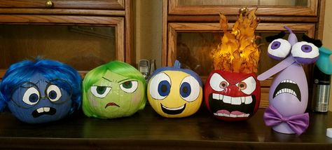 Inside Out, Disney, Halloween, Painted Pumpkin, DIY, An original by Kasey Phinney Inside Out Pumpkin, Halloween Painted Pumpkin, Work Christmas Party Ideas, Book Character Pumpkins, Pumpkin Decorating Diy, Halloween Pumpkin Crafts, Halloween Pumpkin Diy, Creative Pumpkin Decorating, Fun Halloween Party Games