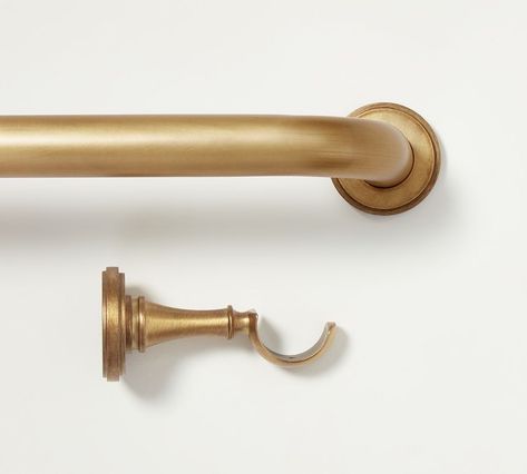 French Brass Curtain Rods French Curtain Rod, Wrap Around Curtain Rod, Brass Curtain Rods, French Curtains, Construction Crafts, Woven Wood, Burnished Brass, Curtain Hardware, Drapery Rods